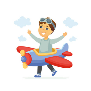 男孩在飞行员服装-卡通人物人物插图照片