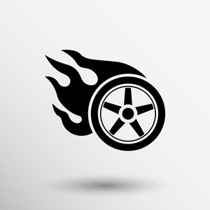 汽车车轮和轮胎与火焰标志图标照片