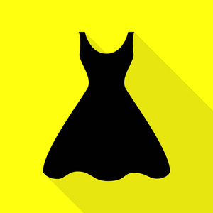 女人的衣服标志.与平面样式阴影路径在黄色背景上的黑色图标照片