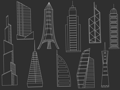 高层建筑粉笔矢量