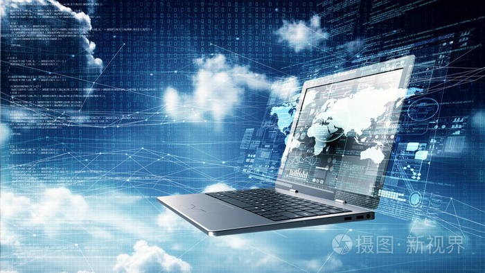 互联网信息技术的概念.笔记本电脑显示互联网数据处理屏幕照片-正版商