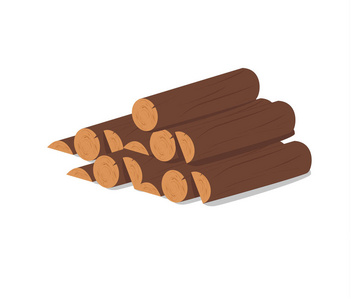 木制原木。被砍伐的干木材棕色树皮。购买建筑。矢量插图。一套木制木带, 是木质材料行业的例证。木板板