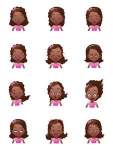 女孩的情绪面孔矢量与卡通女性表情图标集