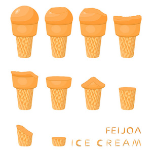 天然美埝冰淇淋在华夫饼锥上的矢量图解。冰淇淋模式包括甜冷冰淇淋, 美味的冷冻甜点。美埝在晶圆锥中的鲜果各式各样