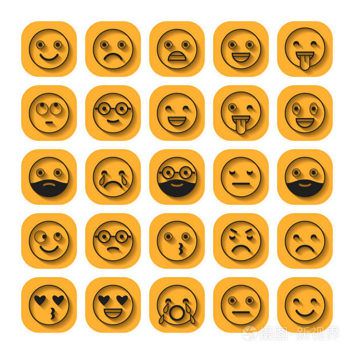 平的图标.微笑与胡子,不同的情绪,情绪.矢量图