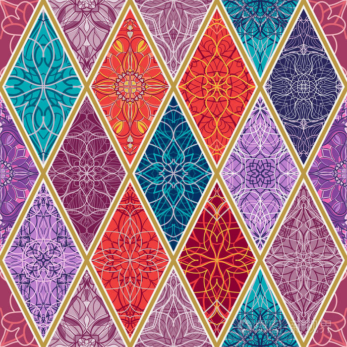 美丽的巨型拼马赛克图案为设计, 时尚与菱形中的装饰元素