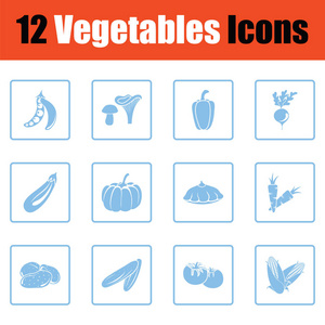 蔬菜图标集。蓝色框架设计。矢量插图
