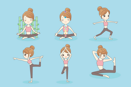 体育锻炼卡通卡通年轻女人练瑜伽照片