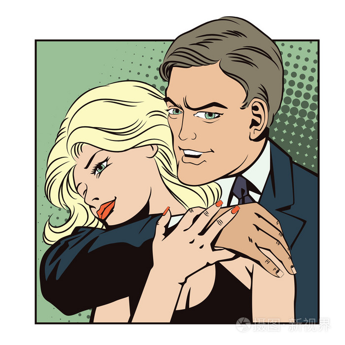 复古风格波普艺术的人热恋中的情侣