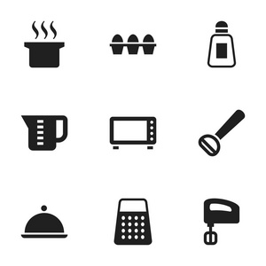 9 可编辑餐图标集。包括如闪点，汤罐 搅拌器和更多的符号。可用于 Web 移动 Ui 和数据图表设计