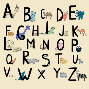 手绘动物字母表为孩子