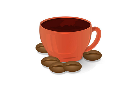 杯咖啡红咖啡豆隔离3d 矢量