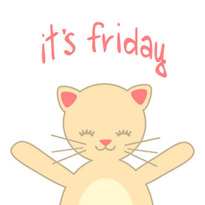 书法的猫它是星期五手写书法与可爱的卡通猫矢量卡图照片