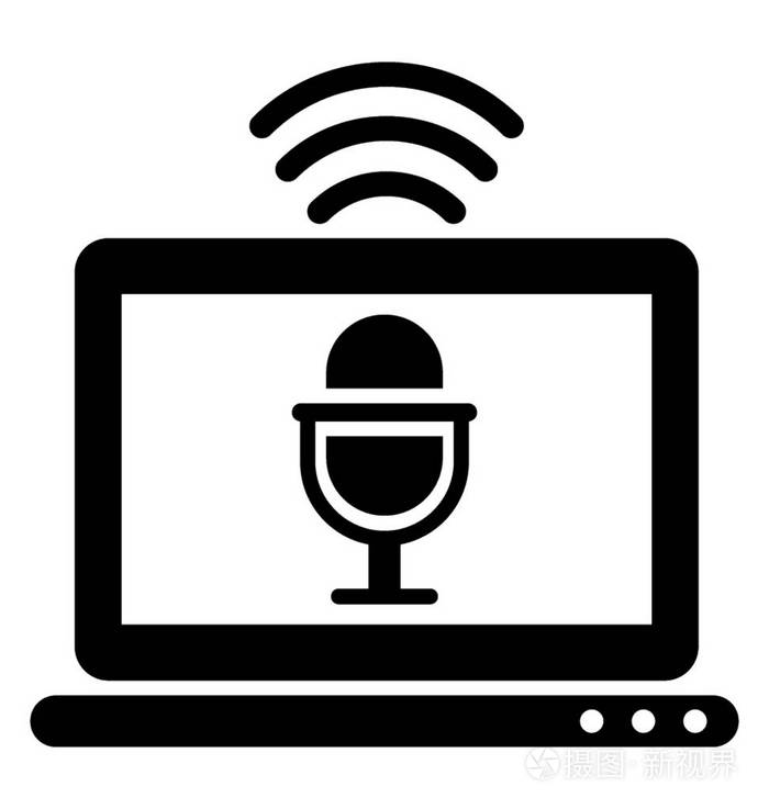 便携式电脑屏幕上的麦克风, 代表无线电广告, 字形图标设计