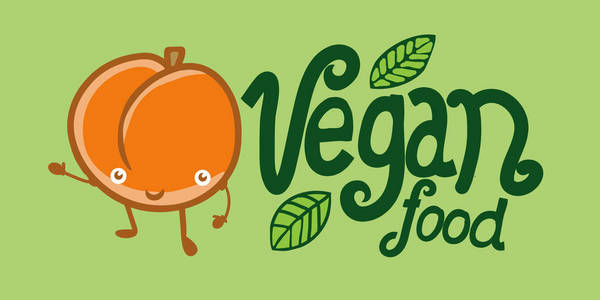 卡通矢量插图桃子标志素食食品刻字照片