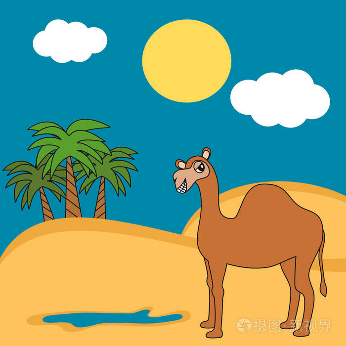 可爱的卡通骆驼骆驼在沙漠搞笑矢量图