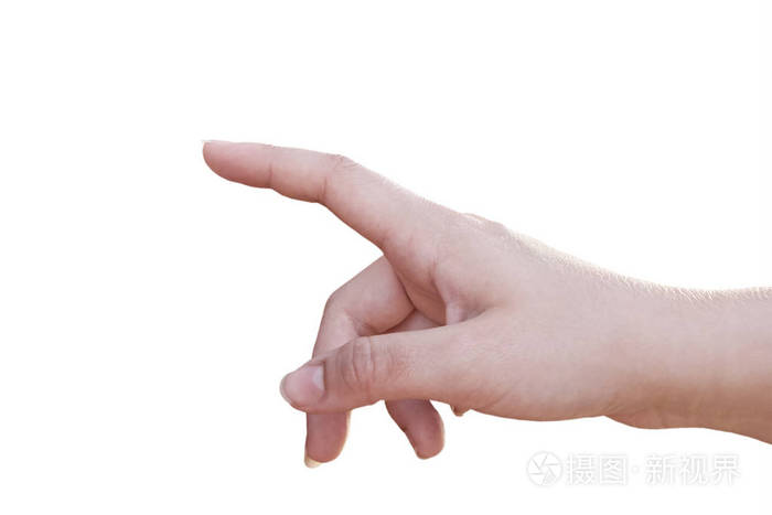 女性手与手指指向或触碰 隔绝在白色背景上照片 正版商用图片0r1zst 摄图新视界