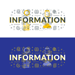 信息。网页横幅和印刷材料的平面图概念。矢量插图的2种不同的风格。光线和深色背景