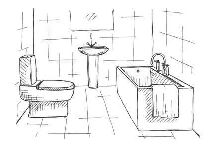 线性素描的内政.浴室里的一部分.矢量图照片