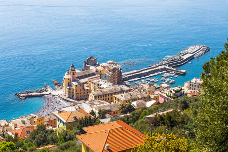 Camogli, 热那亚省, 意大利, 地中海沿岸的鸟瞰城市