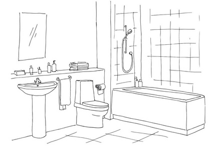 浴室一角场景素描图片