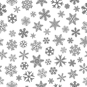 圣诞雪花无缝图案, 白色背景灰色