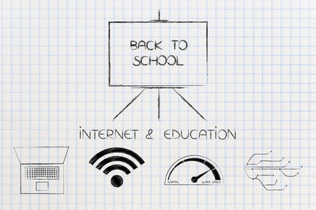 教育和互联网概念说明 回到学校白板与网页主题图标下面