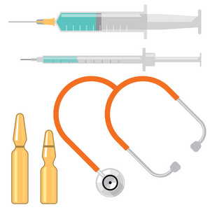 医疗设置 医疗注射器，与医学和听诊器安瓿