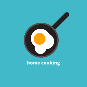 家常菜, 煎蛋, 煎蛋, 煎锅, 健康早餐, 家在咖啡馆做早餐, 煎蛋卷图标。矢量插图