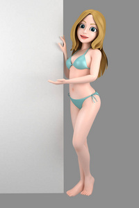 3d 在泳装或比基尼与空白板的性感女孩的例证照片