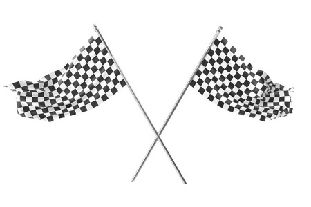 两个方格的交叉的种族标志，整理格仔的旗，3d 渲染上白色孤立