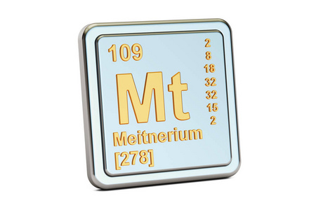 Meitnerium Mt，化学元素符号。3d 渲染