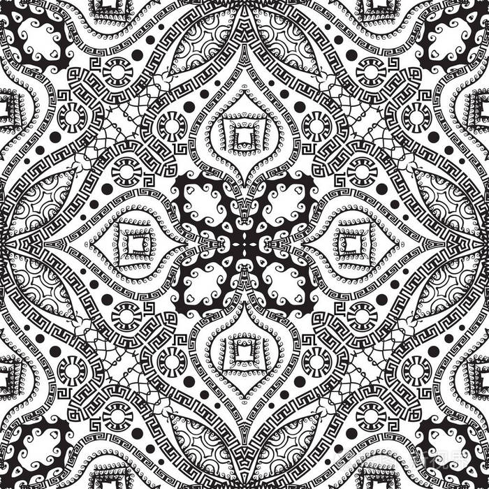 希腊民族风格黑白矢量无缝图案