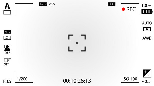 现代数字摄像机聚焦屏幕设置。 白色