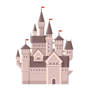 城堡。魔法童话故事的红旗的建设。矢量