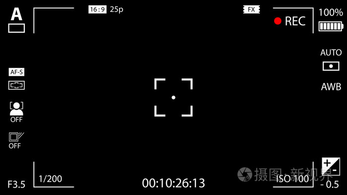 现代数字摄像机聚焦屏幕设置. 黑色黑色