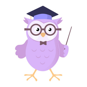 猫头鹰穿着学术帽为教育概念。卡通矢量插画