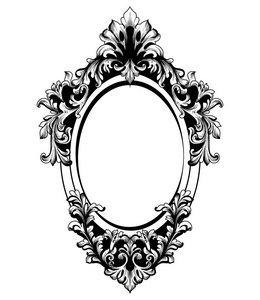 巴洛克式的镜子圆的框架。向量法国豪华丰富复杂的饰品。维多利亚皇家风格装饰