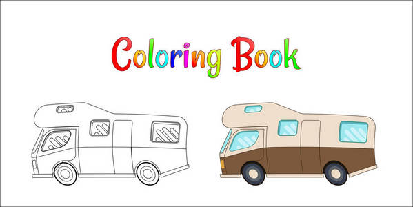 野营车矢量概念, 着色页的儿童矢量插画 eps 10