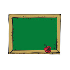 矢量插图与卡通绿色黑板, 黑板与红苹果孤立在白色。返回学校设计元素