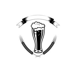 啤酒标志媒介例证, 徽章啤酒厂, 桶, 酒吧, 酒吧, 客栈, 酿造, 大麦, 酿造, 酒精饮料, 色带标签在白色背景下