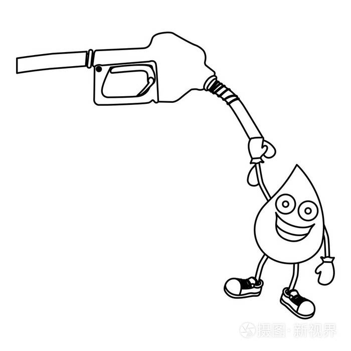 单色轮廓与汽油泵喷嘴和动画的滴汽油