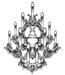 巴洛克古典吊灯.豪华装饰配件设计.矢量插画素描线艺术照片