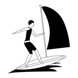 在海洋中练习帆板运动的人