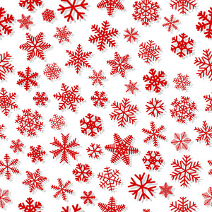 圣诞节无缝图案的雪花, 红色的白色背景