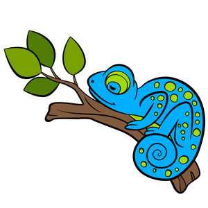 儿童卡通动物. 小可爱的蓝色变色龙睡觉.照片