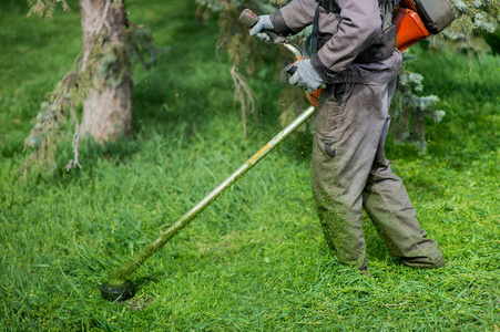 引擎草工人割草照片