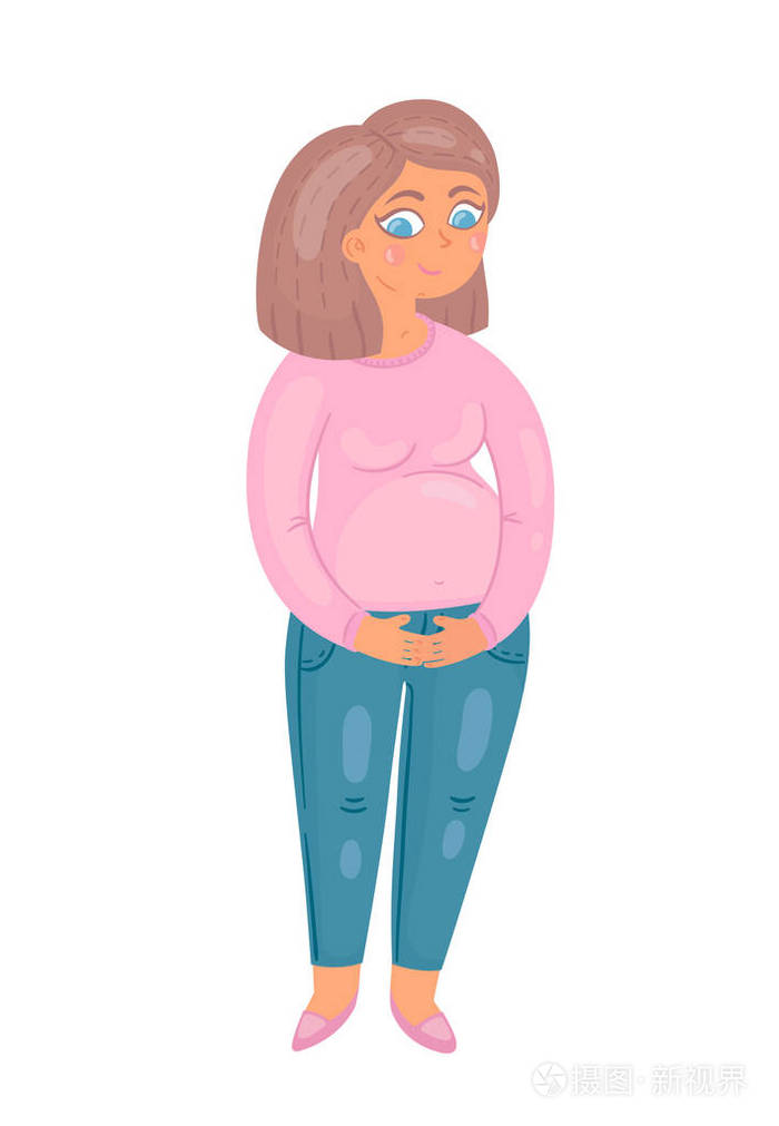 可爱的怀孕女孩矢量插图.这个插图是伟大的明信片关于怀孕的沟通