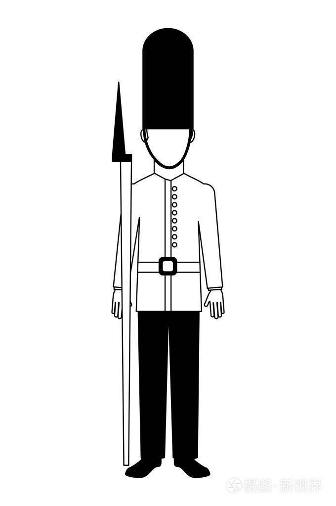 皇家英国卫兵用熊皮帽帽子和武器插画-正版商用图片0r49p8-摄图新视界