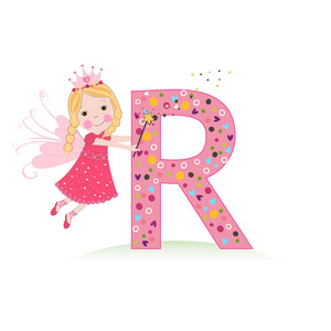 可爱的童话矢量插画带 r 字母照片